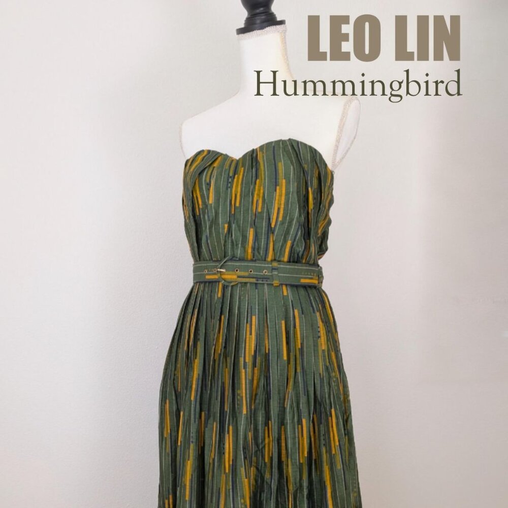 NWT - LEO LIN - Hummingbird, Silk Linen Strapless Dress